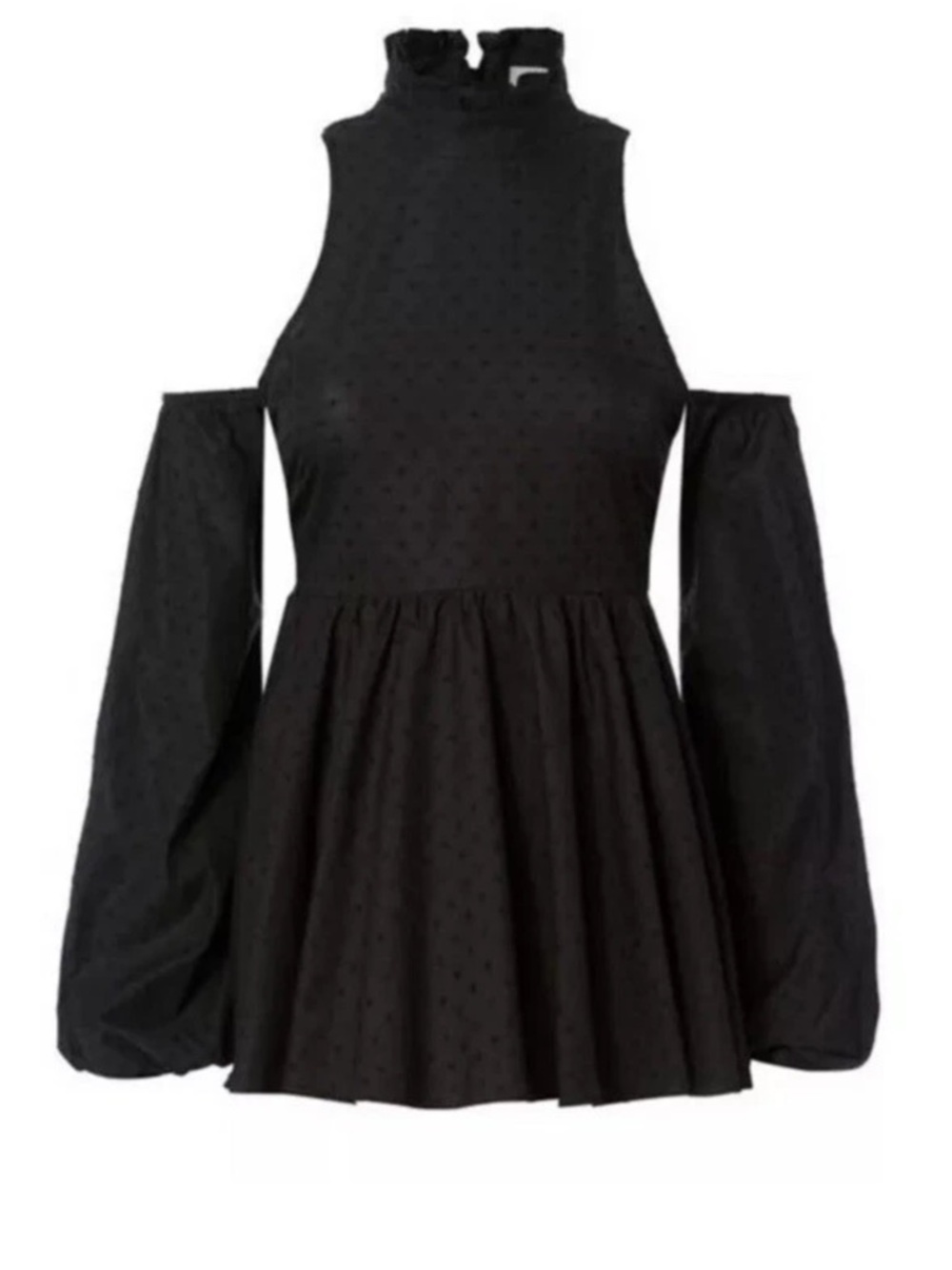 CAROLINE CONSTAS Black Cold Shoulder Blouse L | Swiss Dot Peplum Romantic Top